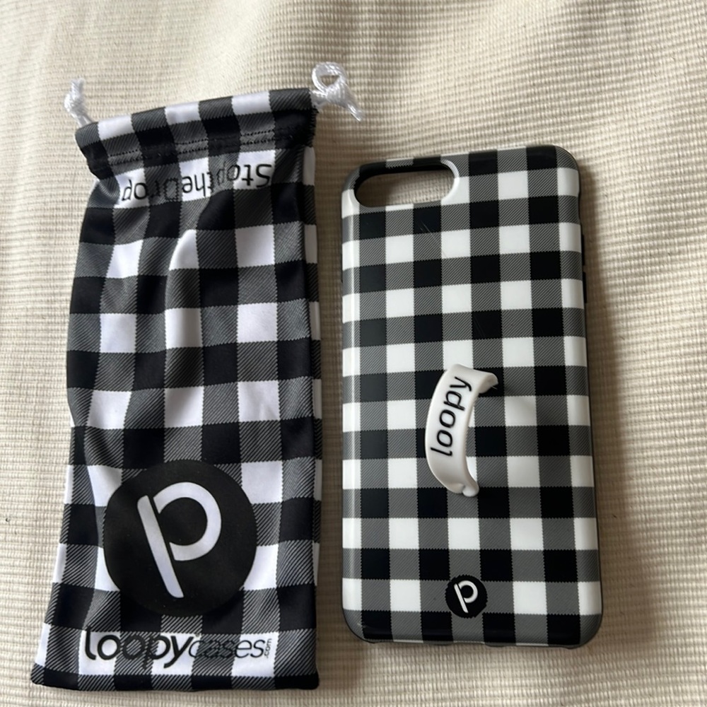 Black and white buffalo plaid Loopy case for I phone 8plus